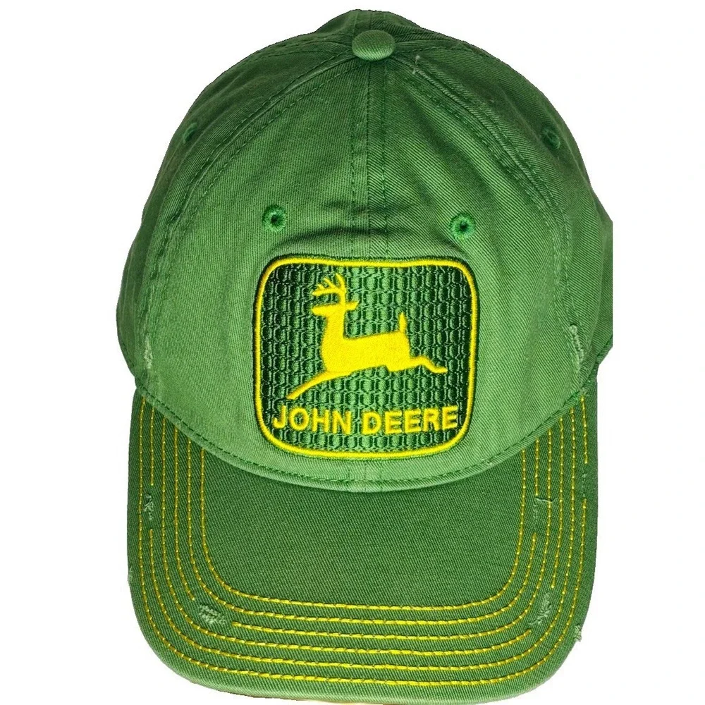 John Deere Distressed Green Snapback Baseball Cap Hat Metallic Logo LP48321